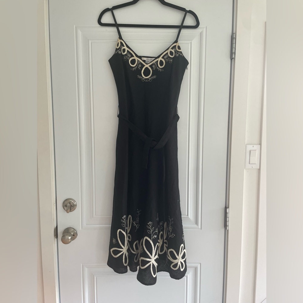 Zara Black Dress with White Embroidery